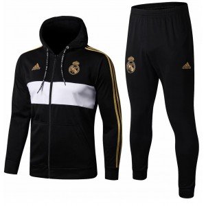 Kit treinamento com capuz oficial Adidas Real Madrid 2019 2020 preto